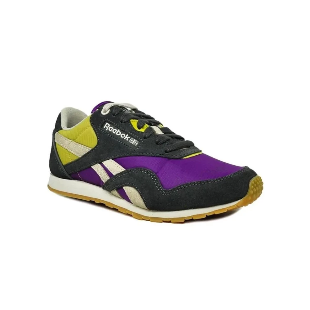Кроссовки подростковые для девочки Reebok черные фиолетовые желтые серые на шнурках