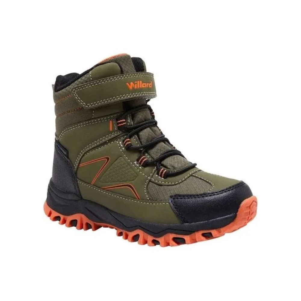 Ботинки детские зимние водоотталкивающие для мальчика Willard хаки чёрные оранжевые